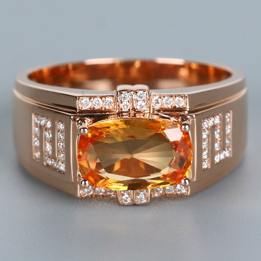 14k Gold 2.05 Ct Natural Sapphire & Diamond & Men¡¯s Ring - 5