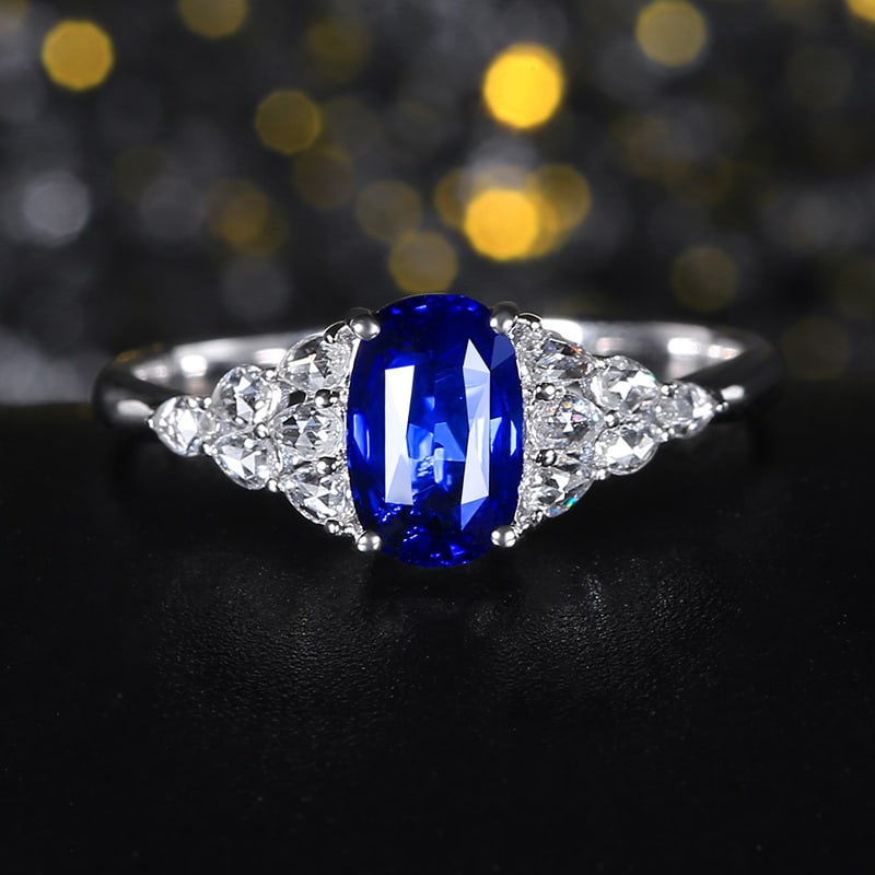 14k Gold 1.42 Ctw Natural Sapphire & Diamond Ring: Ref:230955092 // gold content:14k gold // ring size:7. 25us // // main gemstone:sapphire // shape:oval // carat weight:1. 2ct // color:royal blue // treatment:natural // // adjacent gemstone 2 : diamo