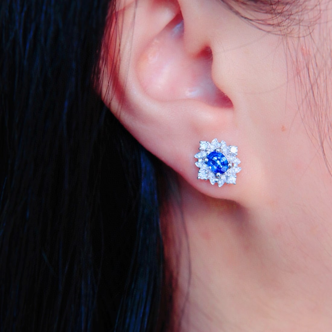 14k Gold 1.18 Ctw Natural Sapphire & Diamond Earrings - 4