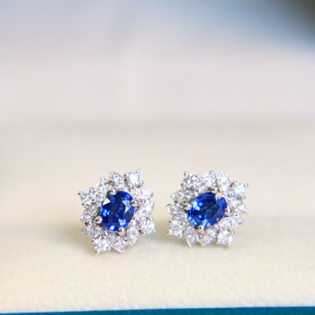 14k Gold 1.18 Ctw Natural Sapphire & Diamond Earrings - 5