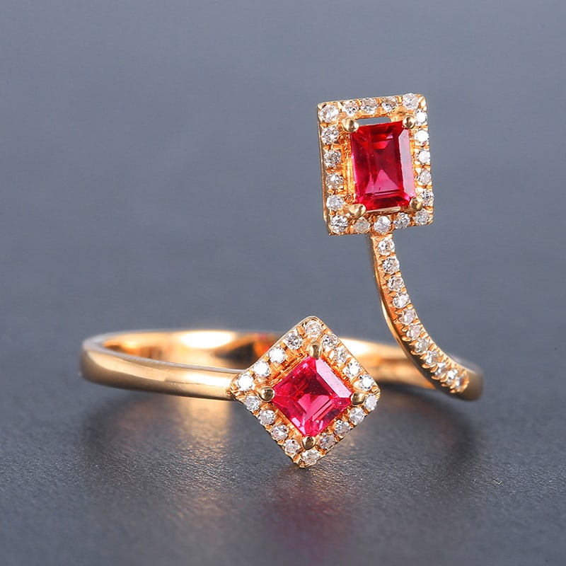 14k Gold 0.74 Ctw Natural Ruby & Diamond Ring - 2