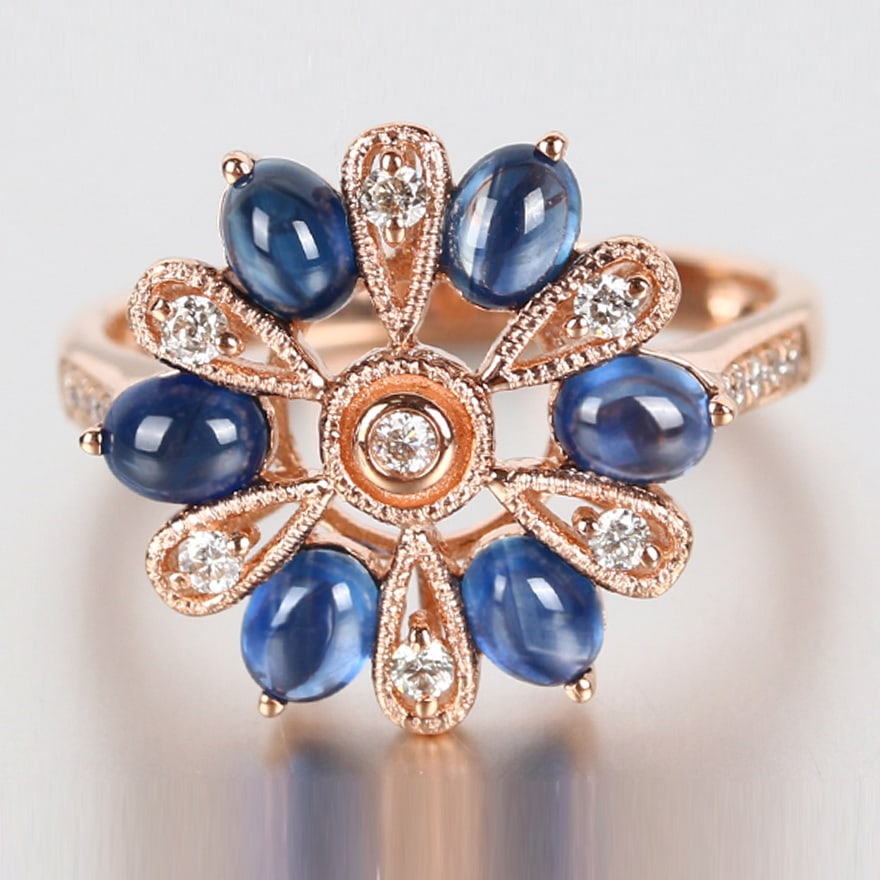 14k Gold 1.66 Ct Natural Sapphire & Diamond Ring: Ref:230955101 // gold content:14k gold // ring size:7. 25us // // main gemstone:sapphire // shape:oval // carat weight:1. 66ct // color:blue // treatment:natural // // adjacent gemstone 2 :