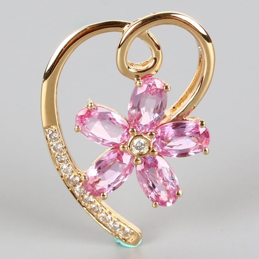 14k Gold 1.61 Ct Natural Sapphire & Diamond Pendant( Without Chain ) - 2