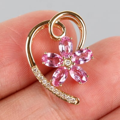 14k Gold 1.61 Ct Natural Sapphire & Diamond Pendant( Without Chain ) - 4