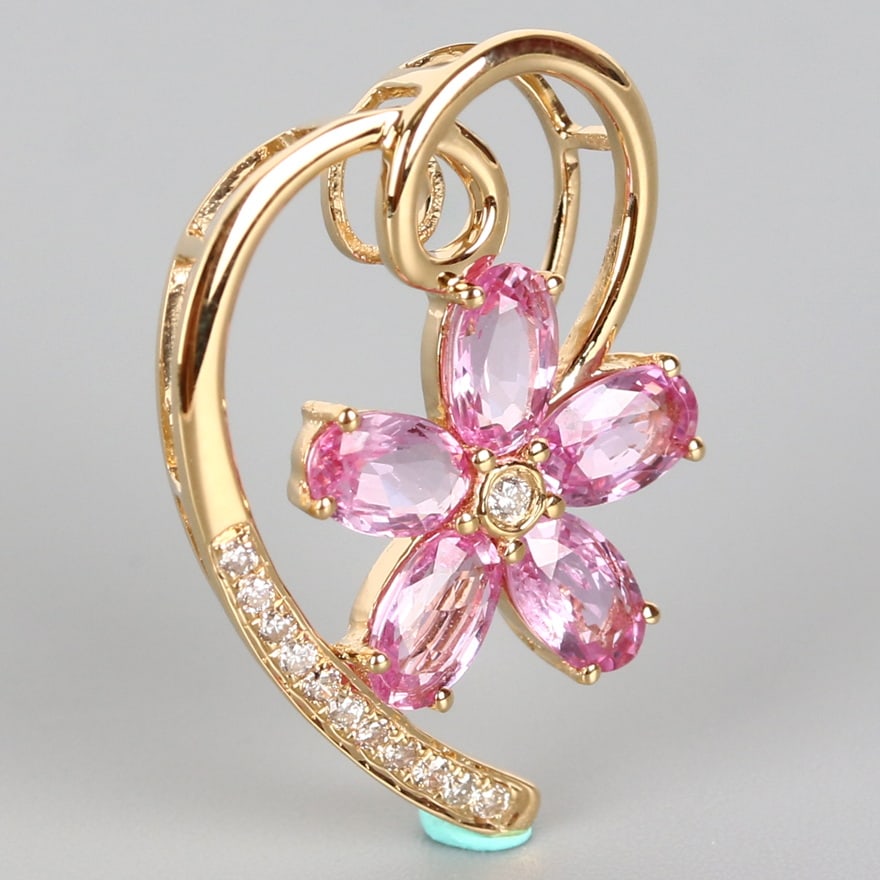 14k Gold 1.61 Ct Natural Sapphire & Diamond Pendant( Without Chain ) - 5