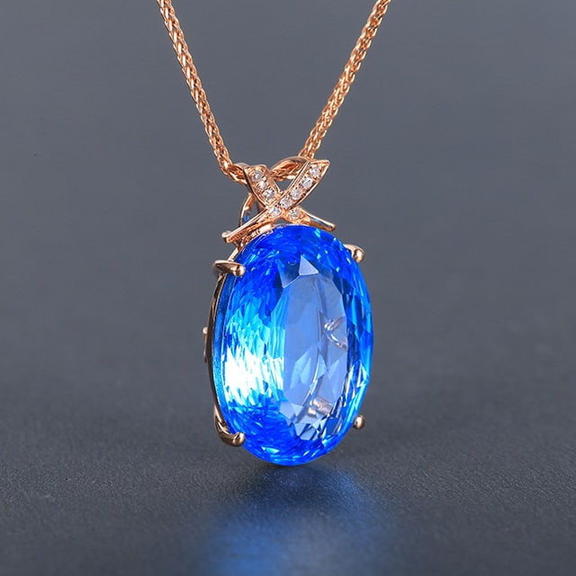 14k Gold 9.90 Ctw Natural Topaz & Diamond Pendant( Without Chain ) - 2