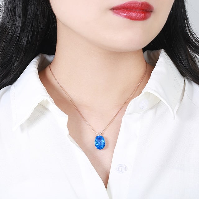 14k Gold 9.90 Ctw Natural Topaz & Diamond Pendant( Without Chain ) - 3