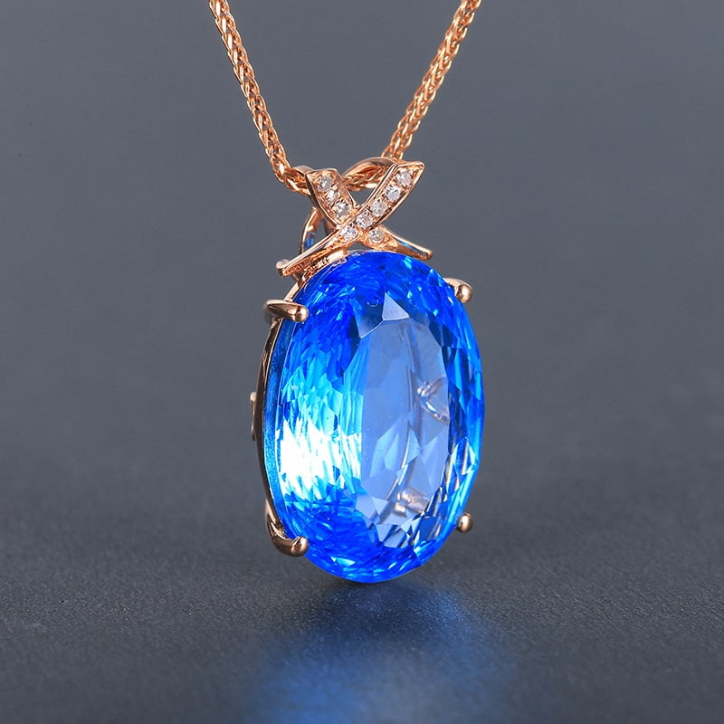 14k Gold 9.90 Ctw Natural Topaz & Diamond Pendant( Without Chain ) - 5