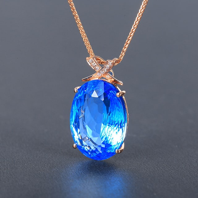 14k Gold 9.90 Ctw Natural Topaz & Diamond Pendant( Without Chain ) - 7