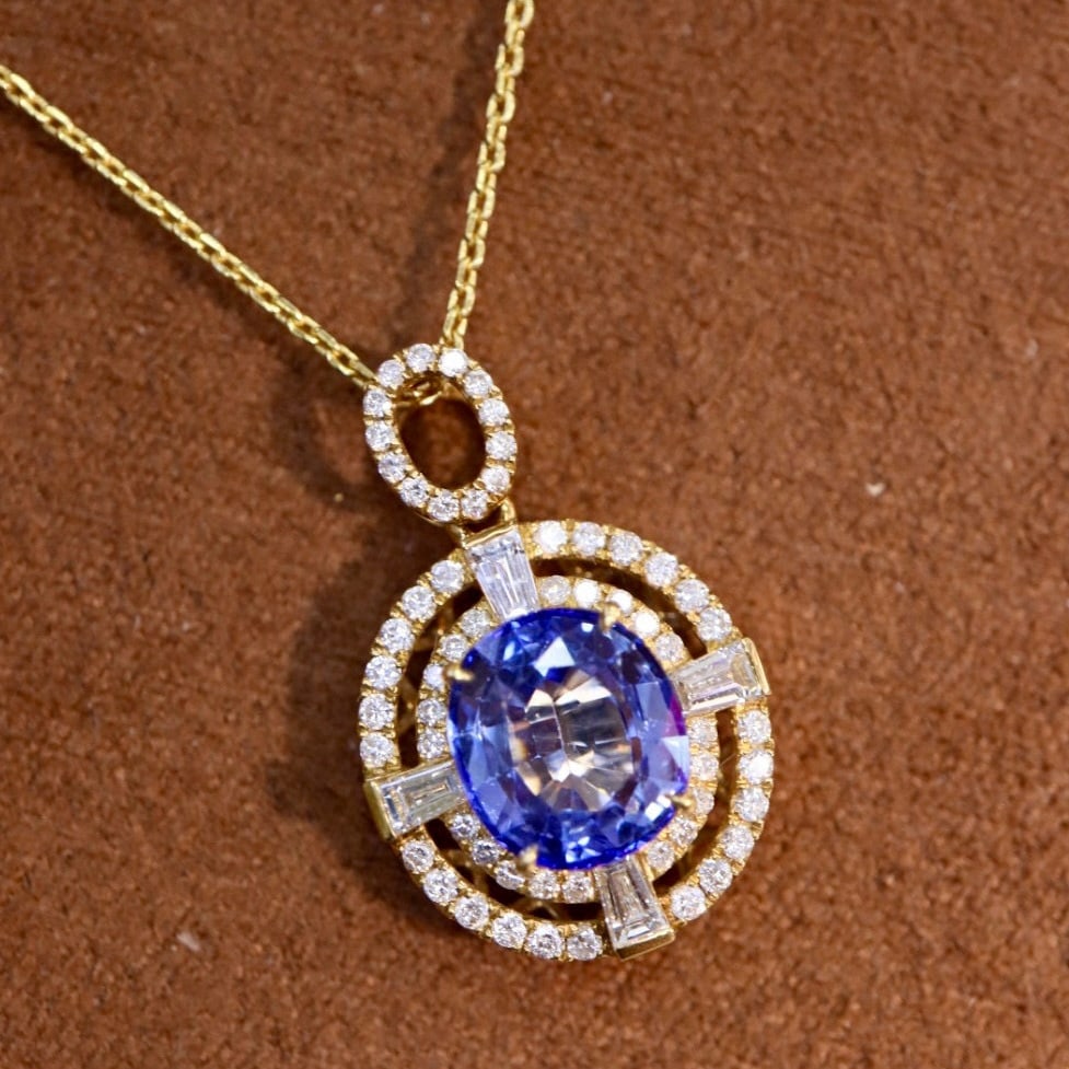 14k Gold 3.18 Ctw Natural Sapphire & Diamond Pendant( Without Chain ) (1 of 7)