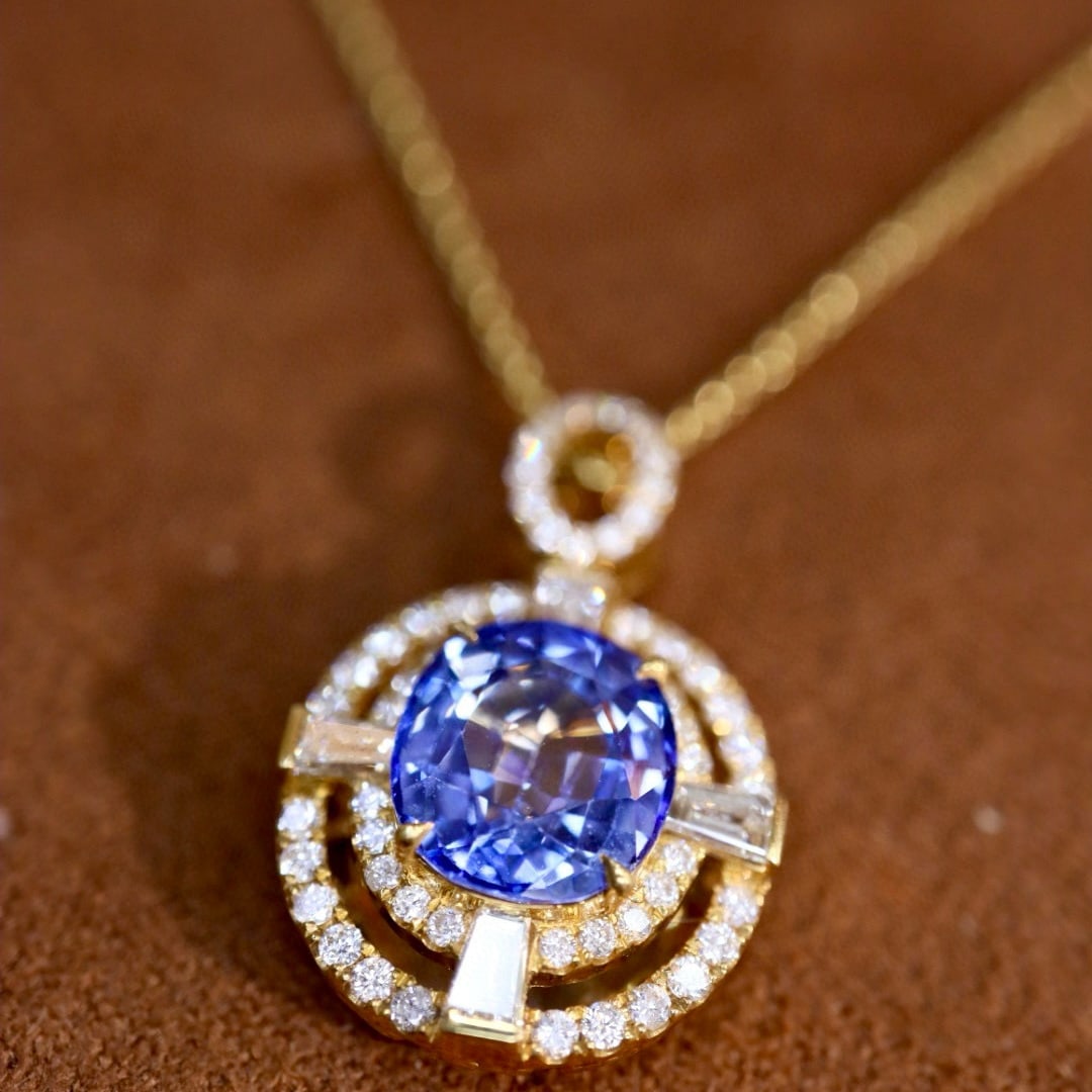 14k Gold 3.18 Ctw Natural Sapphire & Diamond Pendant( Without Chain ) - 3