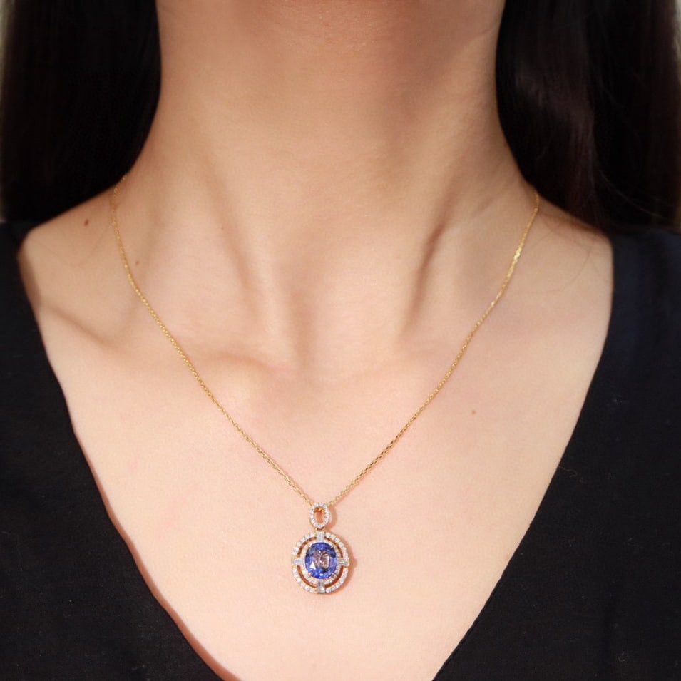 14k Gold 3.18 Ctw Natural Sapphire & Diamond Pendant( Without Chain ) - 6