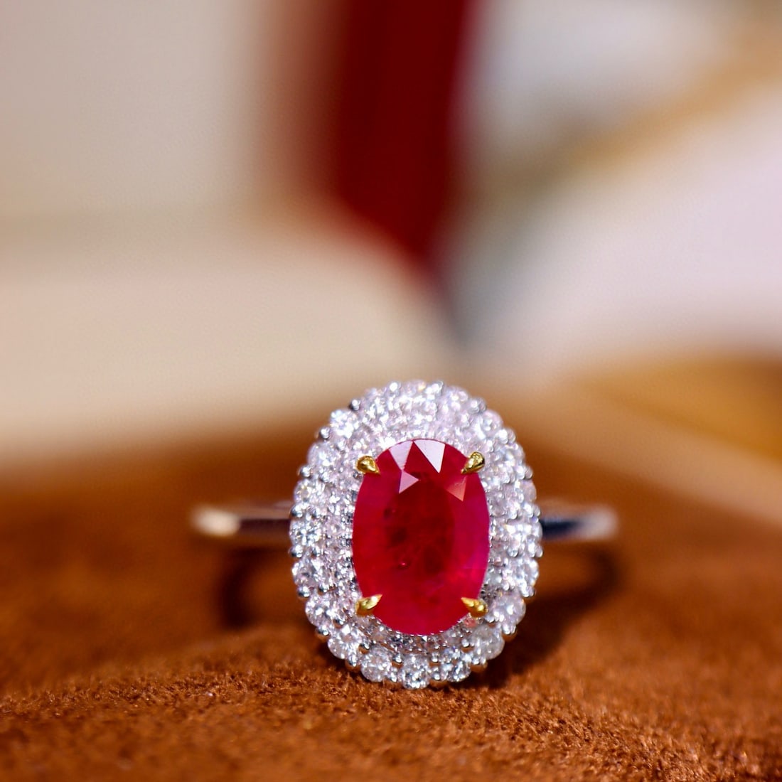 14k Gold 1.46 Ctw Natural Ruby & Diamond Ring: Ref:230955111 // gold content:14k gold // ring size:7. 25us // // main gemstone:ruby // shape:oval // carat weight:1. 2ct // color:red // treatment:natural // // adjacent gemstone 2 : diamond // shape