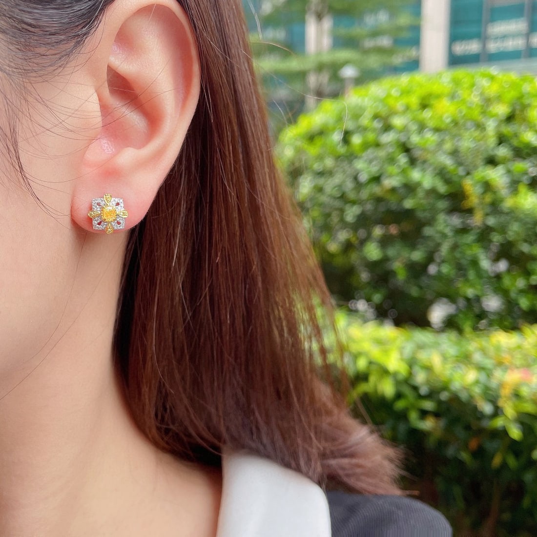 14k Gold 0.52 Ctw Natural Yellow Diamond & Diamond Earrings - 2