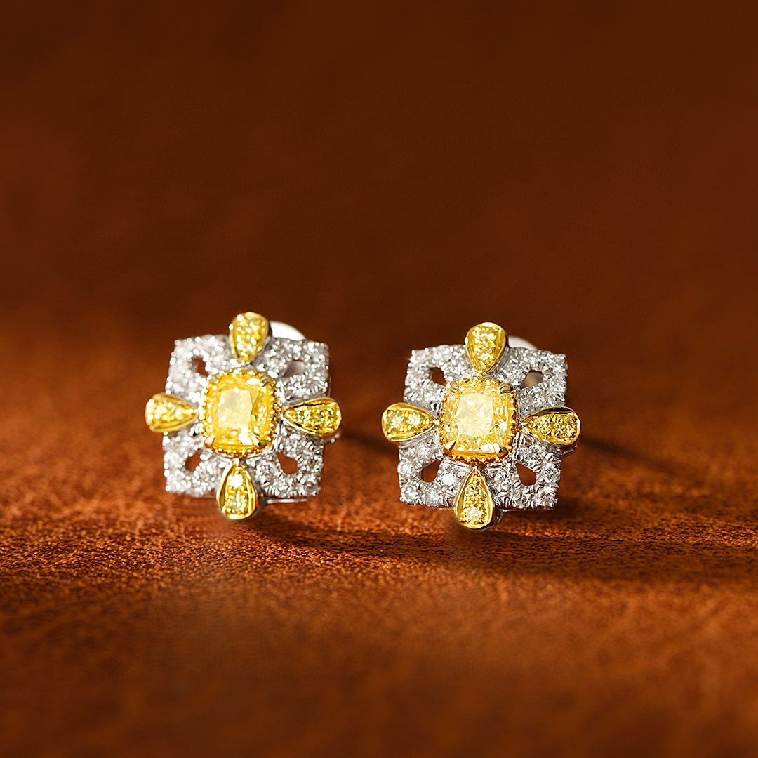 14k Gold 0.52 Ctw Natural Yellow Diamond & Diamond Earrings - 3