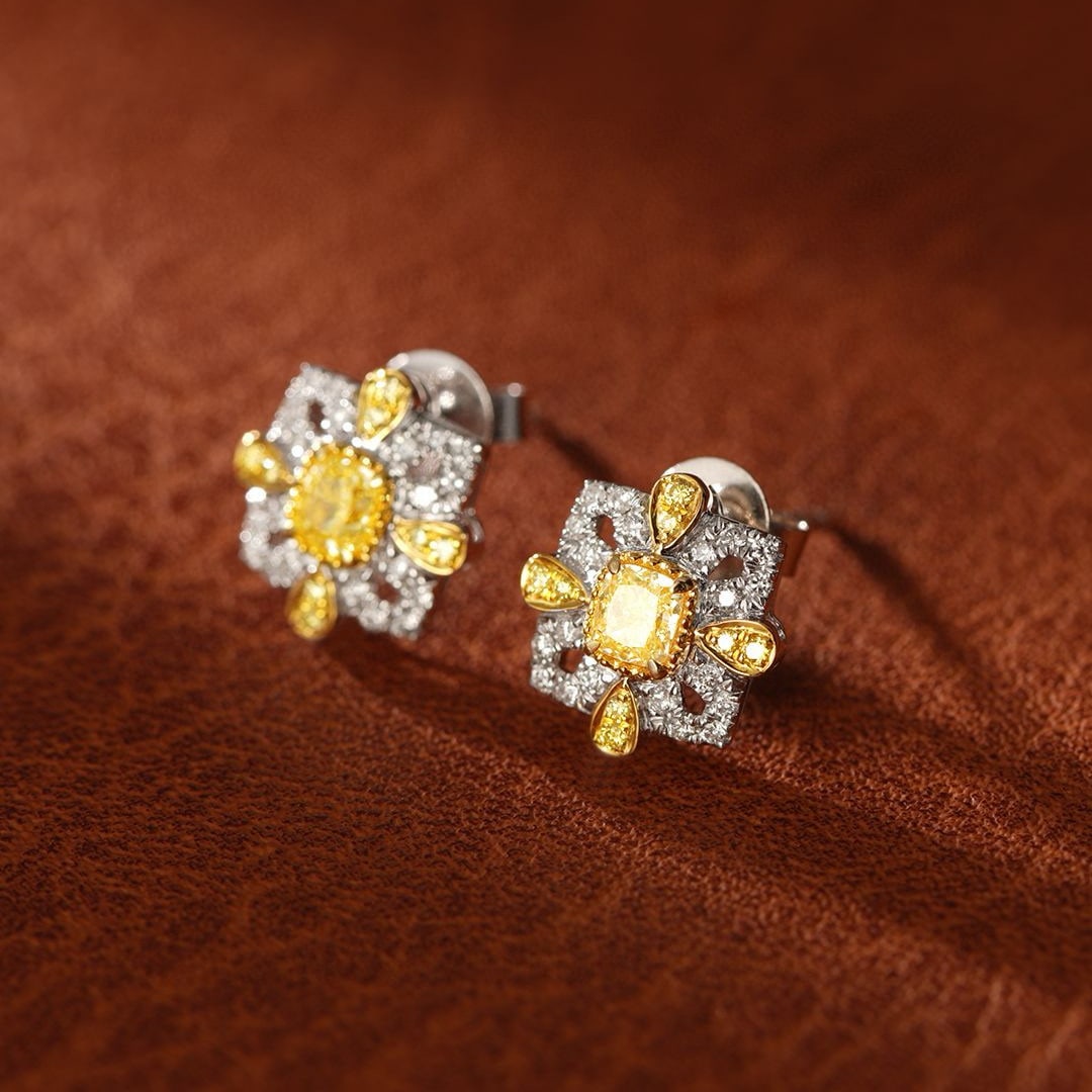 14k Gold 0.52 Ctw Natural Yellow Diamond & Diamond Earrings - 4