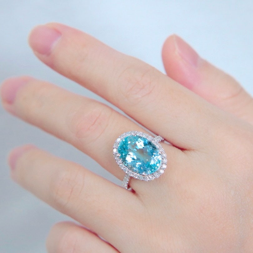 14k Gold 7.60 Ctw Natural Aquamarine & Diamond Ring - 5