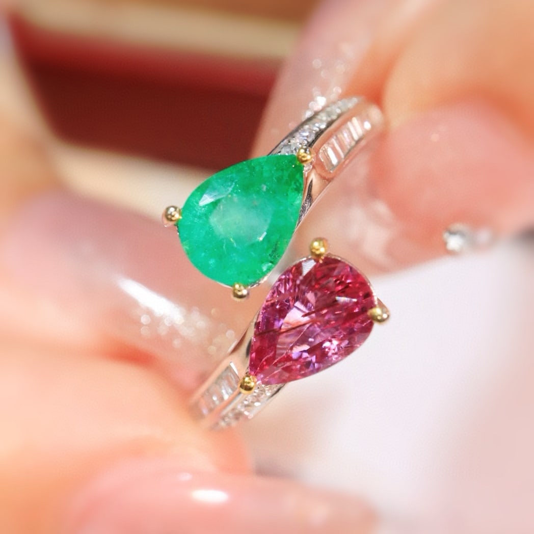 14k Gold 1.86 Ctw Natural Emerald & Sapphire & Diamond Ring - 6