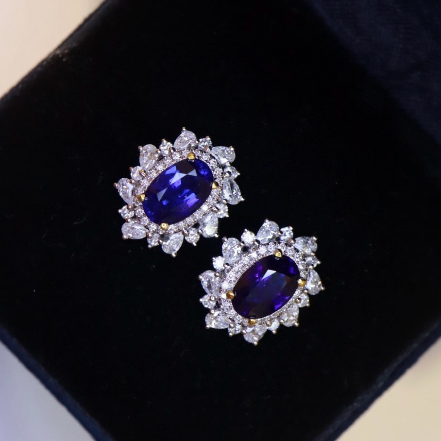 14k Gold 2.71 Ctw Natural Sapphire & Diamond Earrings - 8
