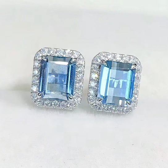 14k Gold 2.22 Ctw Natural Aquamarine & Diamond Earrings - 2