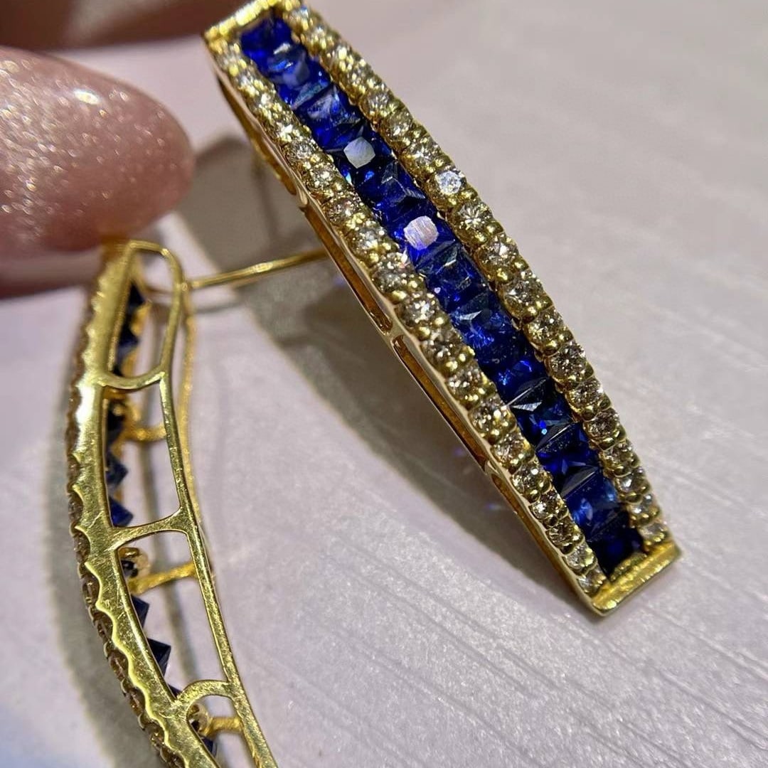 14k Gold 3.4 Ctw Natural Sapphire & Diamond Earrings - 3