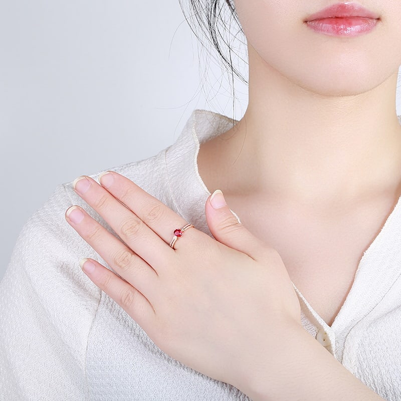 14k Gold 0.74 Ctw Natural Ruby & Diamond Ring - 5