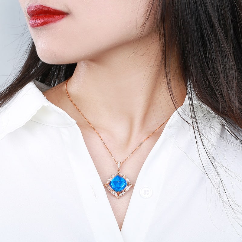 14k Gold 23.81 Ctw Natural Topaz & Sapphire Pendant( Without Chain ) - 6