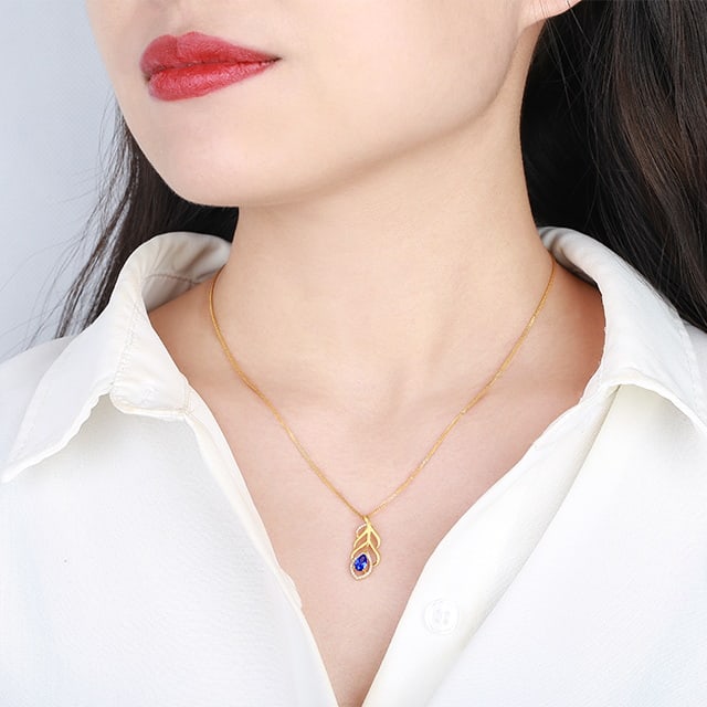 14k Gold 0.71 Ctw Natural Sapphire & Diamond Pendant( Without Chain ) - 2