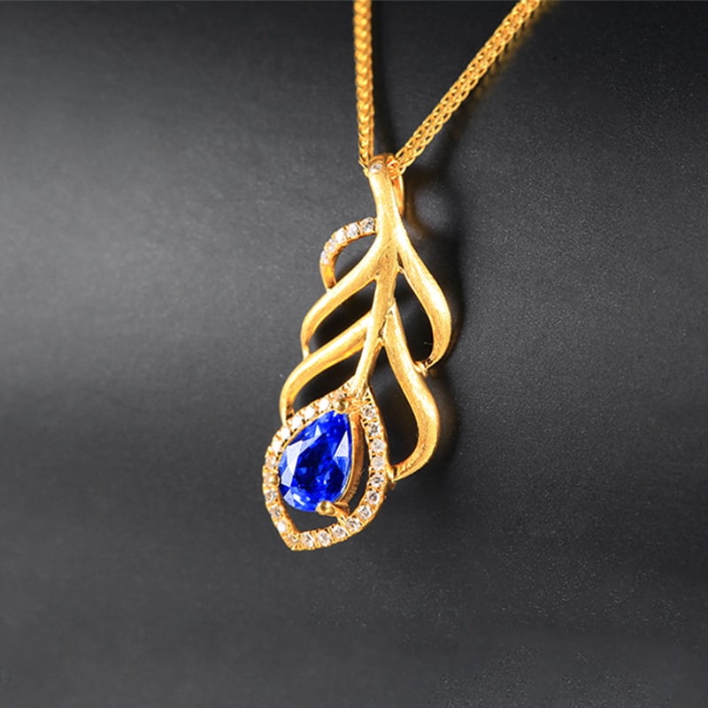 14k Gold 0.71 Ctw Natural Sapphire & Diamond Pendant( Without Chain ) - 3