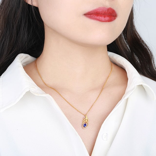 14k Gold 0.71 Ctw Natural Sapphire & Diamond Pendant( Without Chain ) - 4