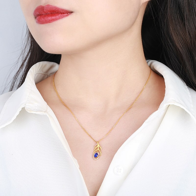 14k Gold 0.71 Ctw Natural Sapphire & Diamond Pendant( Without Chain ) - 6