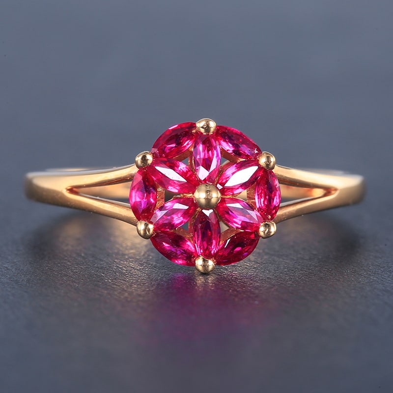 14k Gold 0.7 Ct Natural Ruby Ring - 7