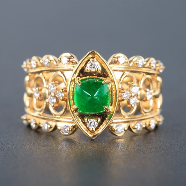 14k Gold 0.8 Ct Vivid Green Natural Emerald & Diamond Ring - 2