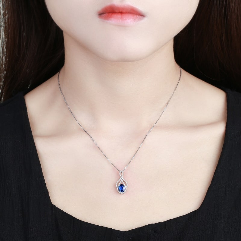 14k Gold 1.22 Ctw Natural Sapphire & Diamond Pendant( Without Chain ) - 4