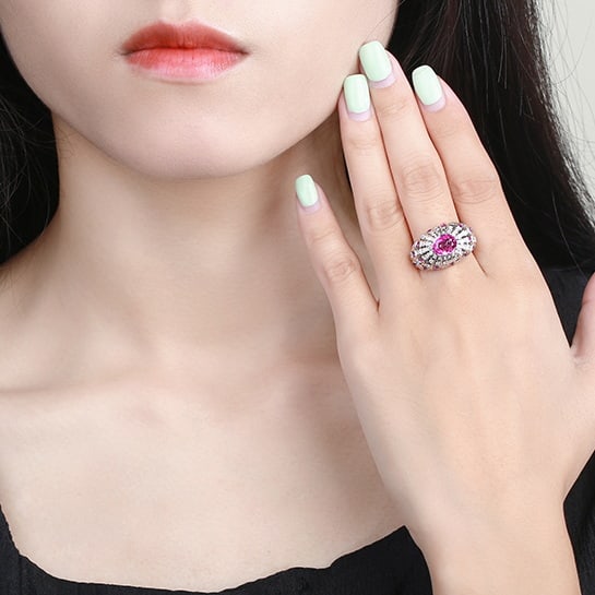 14k Gold 2.63 Ctw Natural Padparadscha Sapphire & Diamond Ring - 2