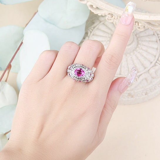 14k Gold 2.63 Ctw Natural Padparadscha Sapphire & Diamond Ring - 7