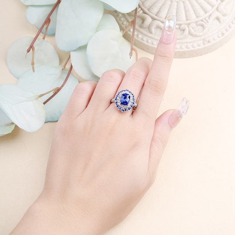 14k Gold 2.93 Ctw Natural Sapphire & Diamond Ring - 4