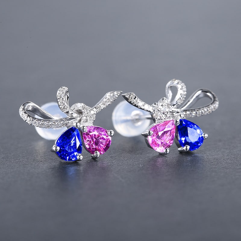 14k Gold 1.61 Ctw Natural Sapphire & Diamond Earrings - 3