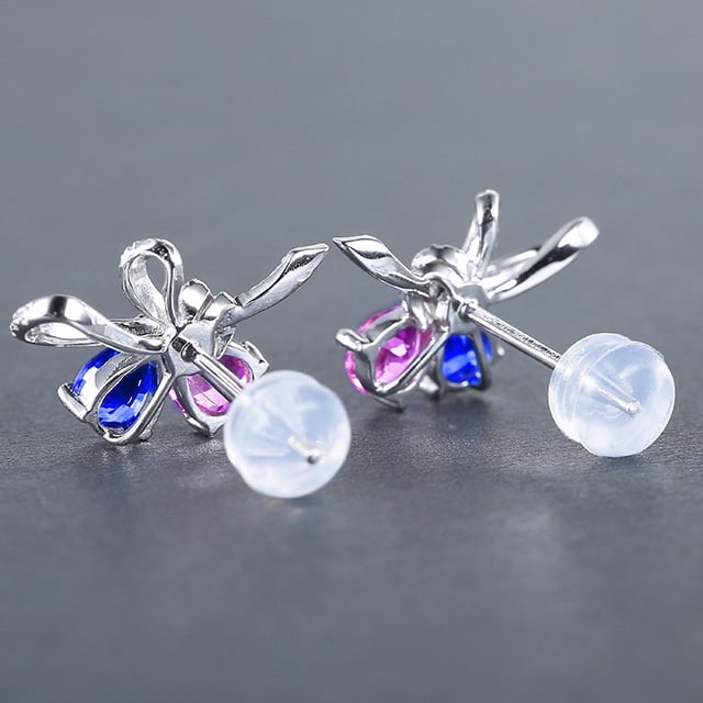 14k Gold 1.61 Ctw Natural Sapphire & Diamond Earrings - 4