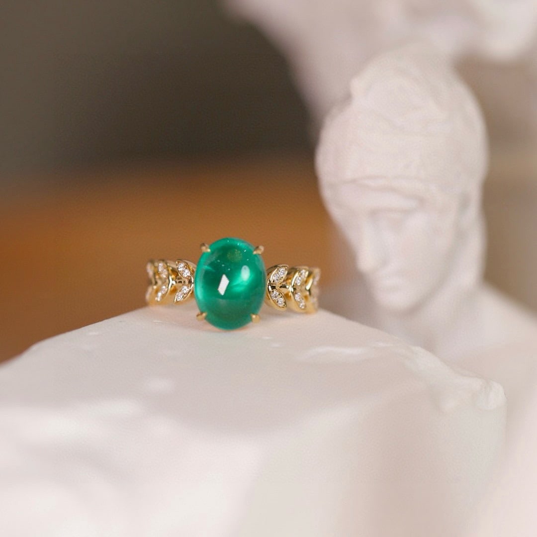 14k Gold 3.04 Ctw Natural Emerald & Diamond Ring: Ref:230955155 // gold content:14k gold // ring size:7. 25us // // main gemstone:emerald // shape:oval // carat weight:2. 96ct // color:green // treatment:natural // // adjacent gemstone 2 :
