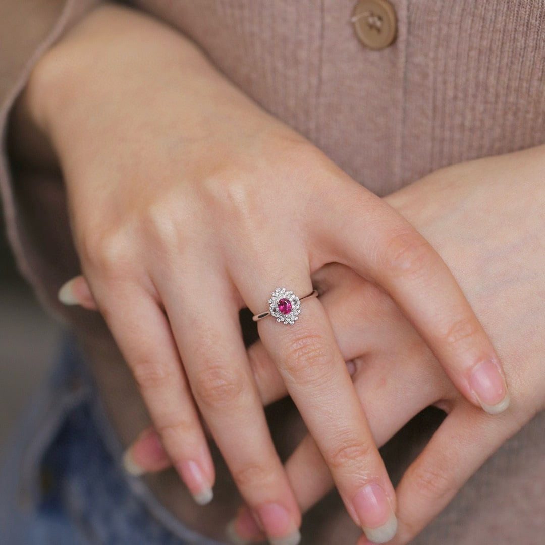14k Gold 0.51 Ctw Natural Ruby & Diamond Ring - 4