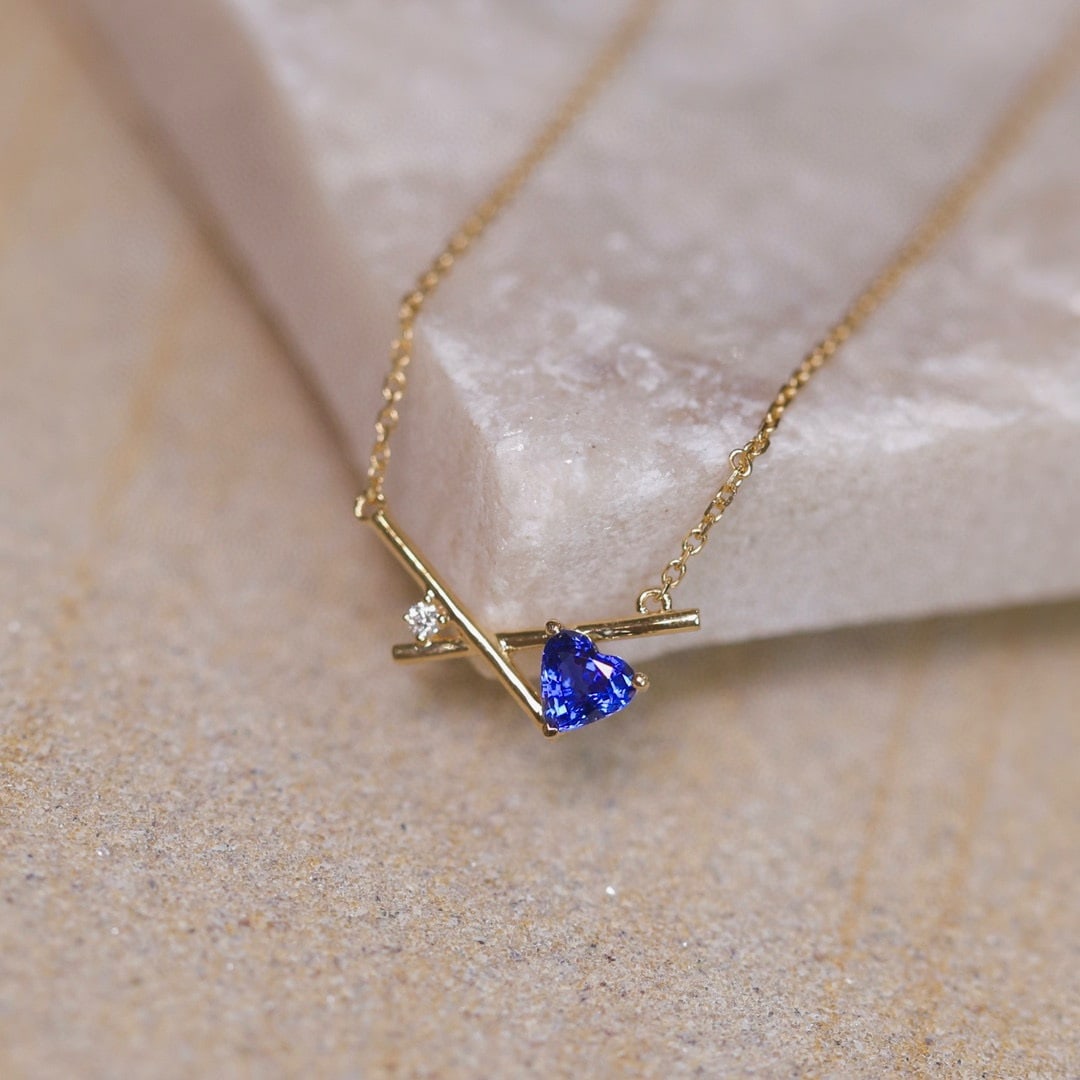 14k Gold 0.55 Ctw Natural Sapphire & Diamond Necklace - 2