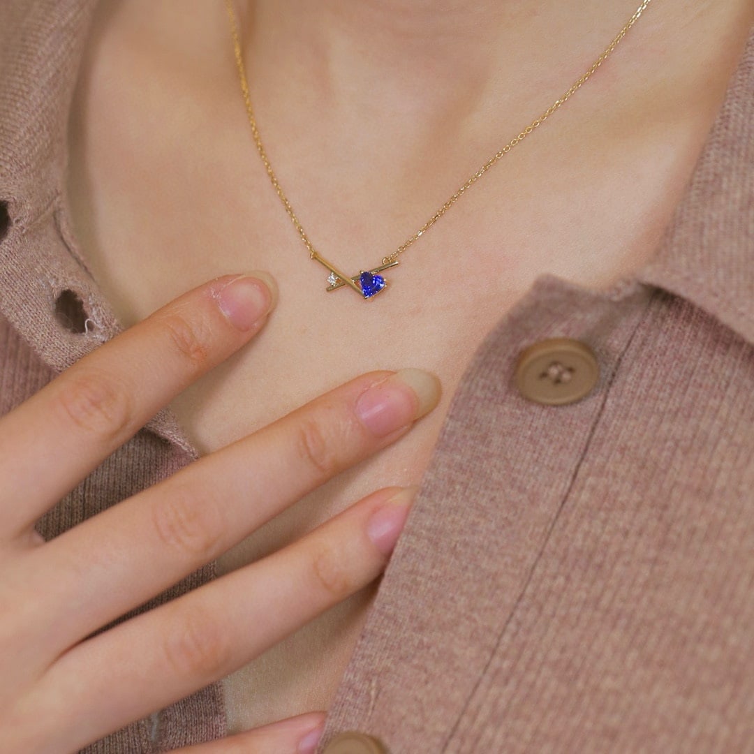 14k Gold 0.55 Ctw Natural Sapphire & Diamond Necklace - 3