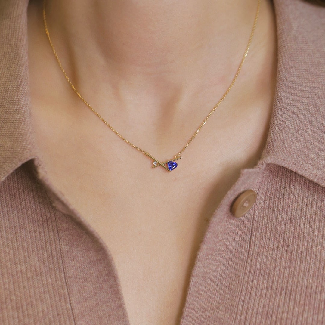 14k Gold 0.55 Ctw Natural Sapphire & Diamond Necklace - 4