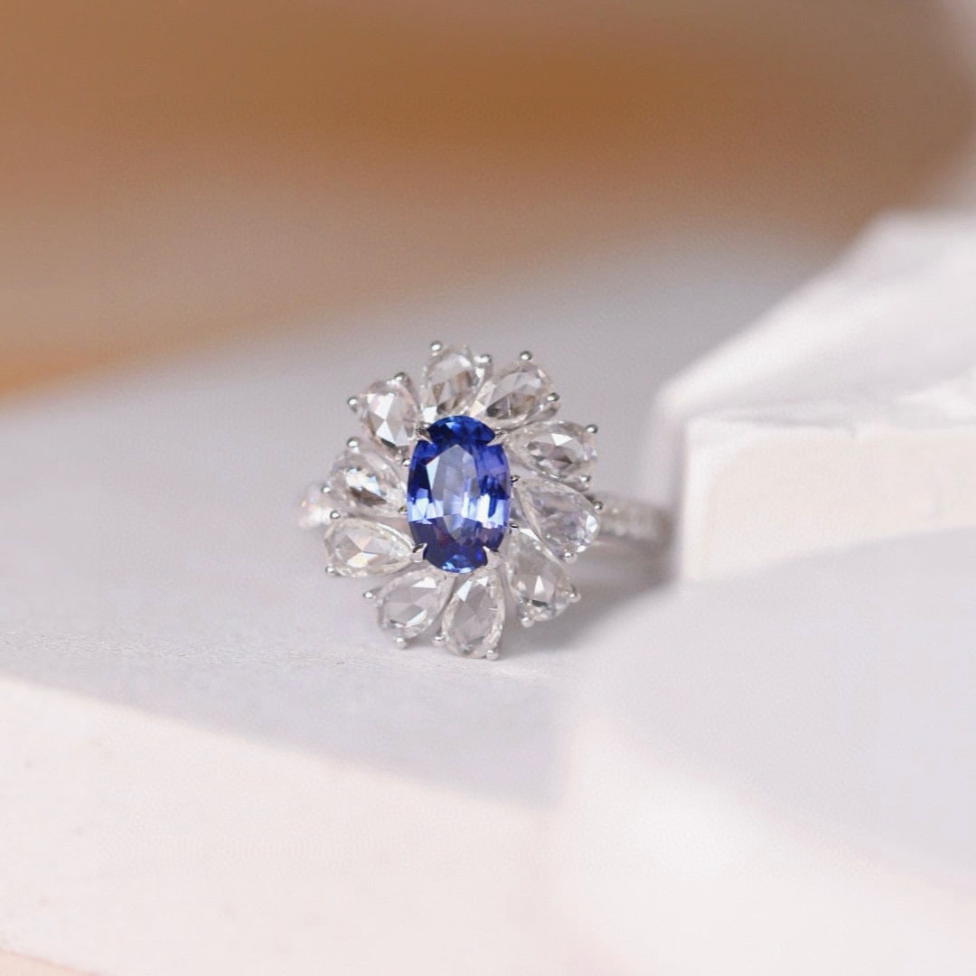 14k Gold 1.46 Ctw Natural Sapphire & Diamond Ring: Ref:230955160 // gold content:14k gold // ring size:7. 25us // // main gemstone:sapphire // shape:oval // carat weight:1. 34ct // color:blue // treatment:natural // // adjacent gemstone 2 : diamond //