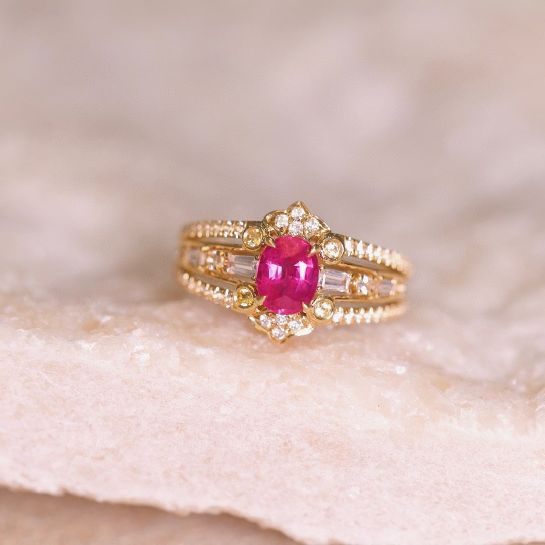 14k Gold 1.13 Ctw Natural Ruby & Diamond Ring - 2