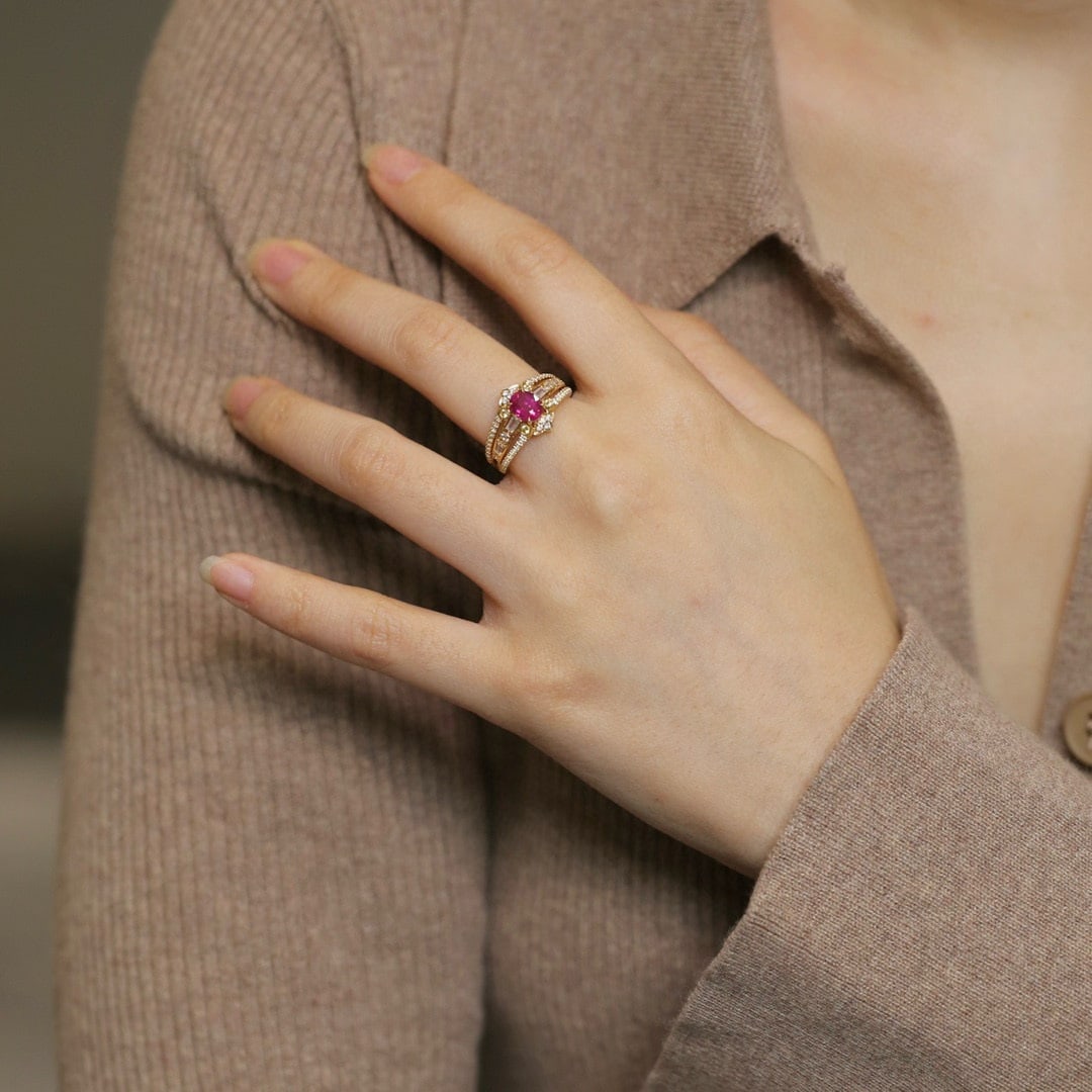 14k Gold 1.13 Ctw Natural Ruby & Diamond Ring - 3