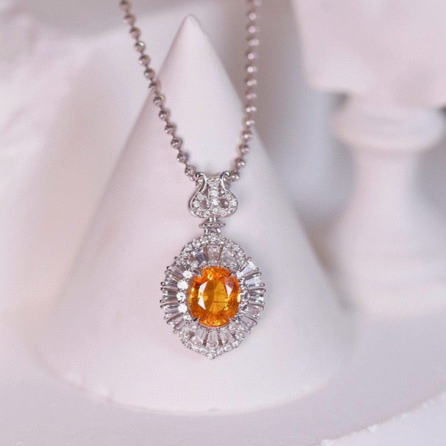 14k Gold 1.69 Ctw Natural Spessartine & Diamond Pendant( Without Chain ): Ref:230955164 // gold content:14k gold // main gemstone:spessartine // shape:oval // carat weight:1. 59ct // color:orange // treatment:natural // // adjacent gemstone 2 : diamond // shape:round // car