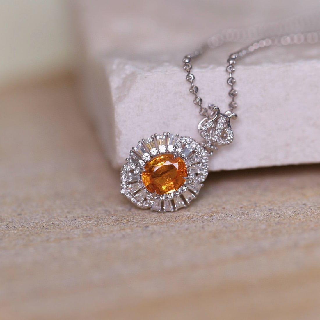 14k Gold 1.69 Ctw Natural Spessartine & Diamond Pendant( Without Chain ) - 3