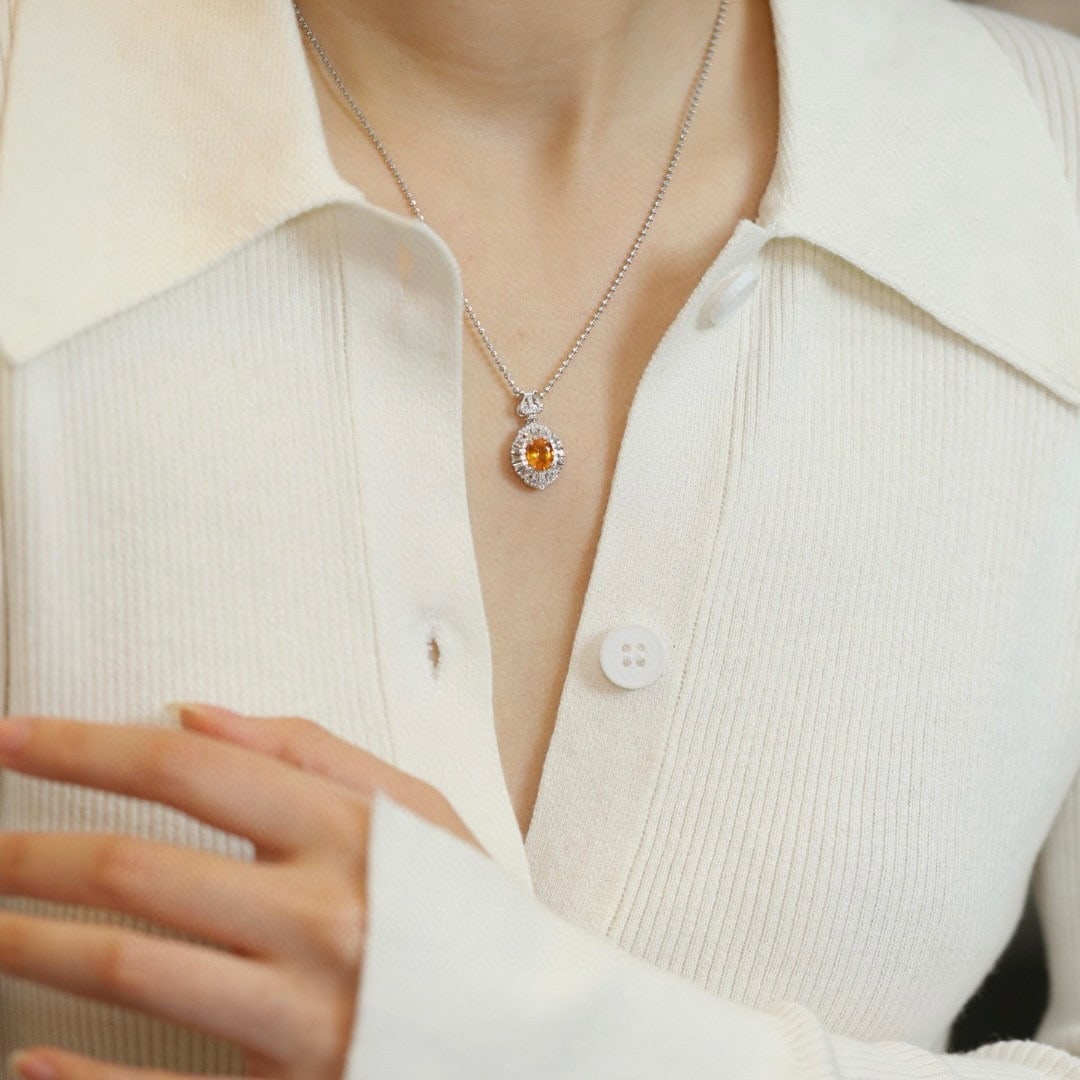 14k Gold 1.69 Ctw Natural Spessartine & Diamond Pendant( Without Chain ) - 5